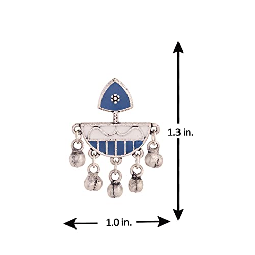 VOYLLA Silver Brass Indigo Affair Tribal Motif Earrings for Women - Image 3