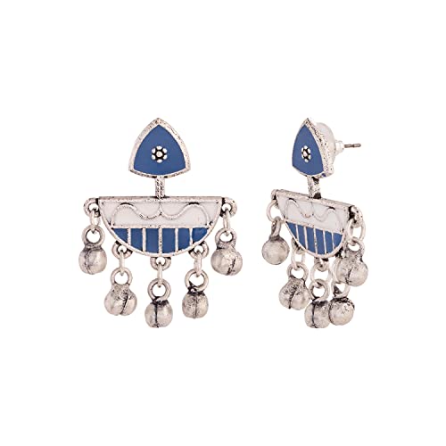 VOYLLA Silver Brass Indigo Affair Tribal Motif Earrings for Women - Image 2