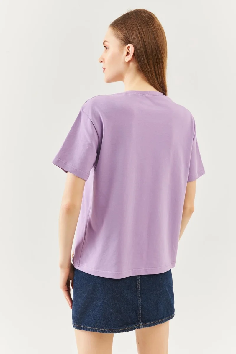 بوتيكجيز Lilac Oversize Comfortable Cotton Combed Crew Neck Short Sleeve Basic T-Shirt