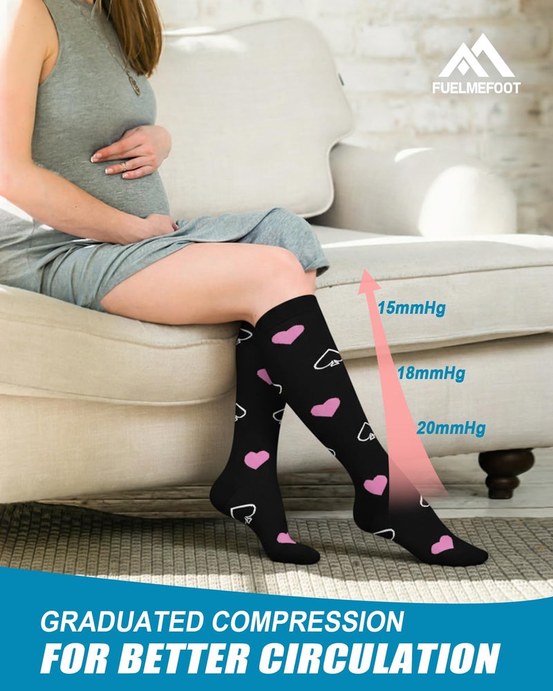 FuelMeFoot 6 Pairs Compression Socks for Women & Men 15-20mmHg Graduated Support Knee High Socks for Nurses, Travel, Athletic - Image 5