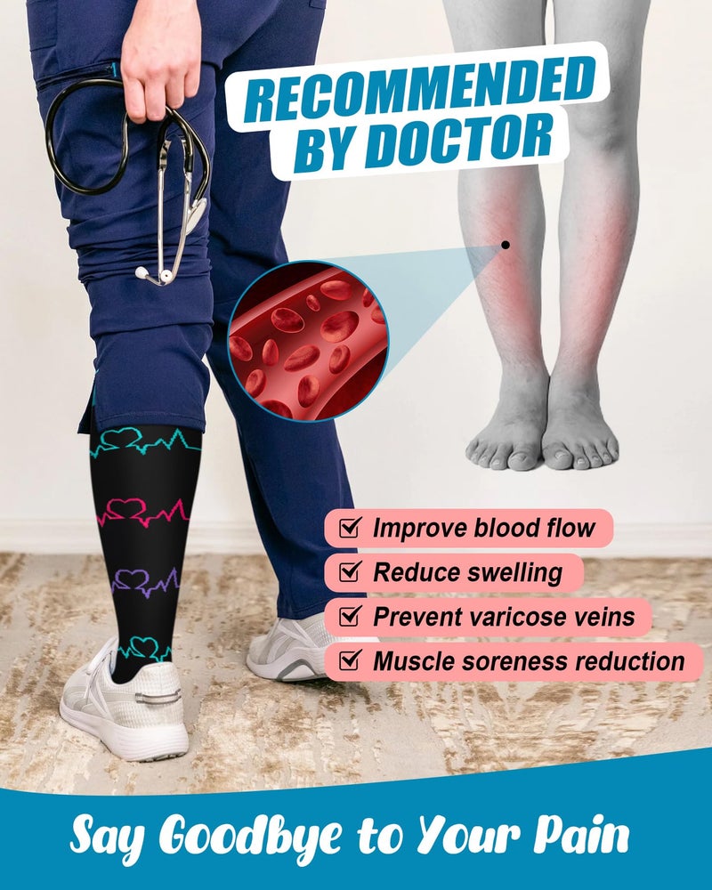 FuelMeFoot 6 Pairs Compression Socks for Women & Men 15-20mmHg Graduated Support Knee High Socks for Nurses, Travel, Athletic - Image 4