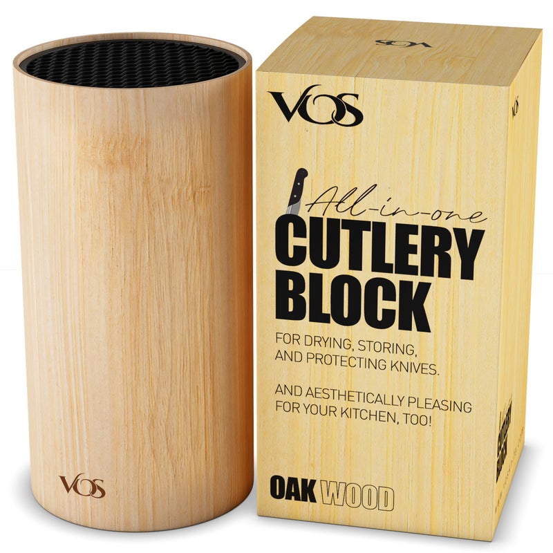 Vos Universal Knife Block Countertop Knife Block Without Knives Knife Holder with NonSlip Base Sturdy Knife Organizer Space Saving Knife Stand Sleek Modern Knife Rack Bamboo