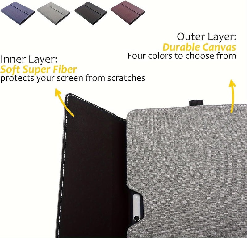 هونيمون جراب فوليو من الجلد الصناعي متوافق مع أجهزة مايكروسوفت سيرفس برو 11/10/9 مقاس 13 بوصة، جراب صلب واقٍ مع حامل قلم وغطاء للكمبيوتر اللوحي، رمادي - Image 3