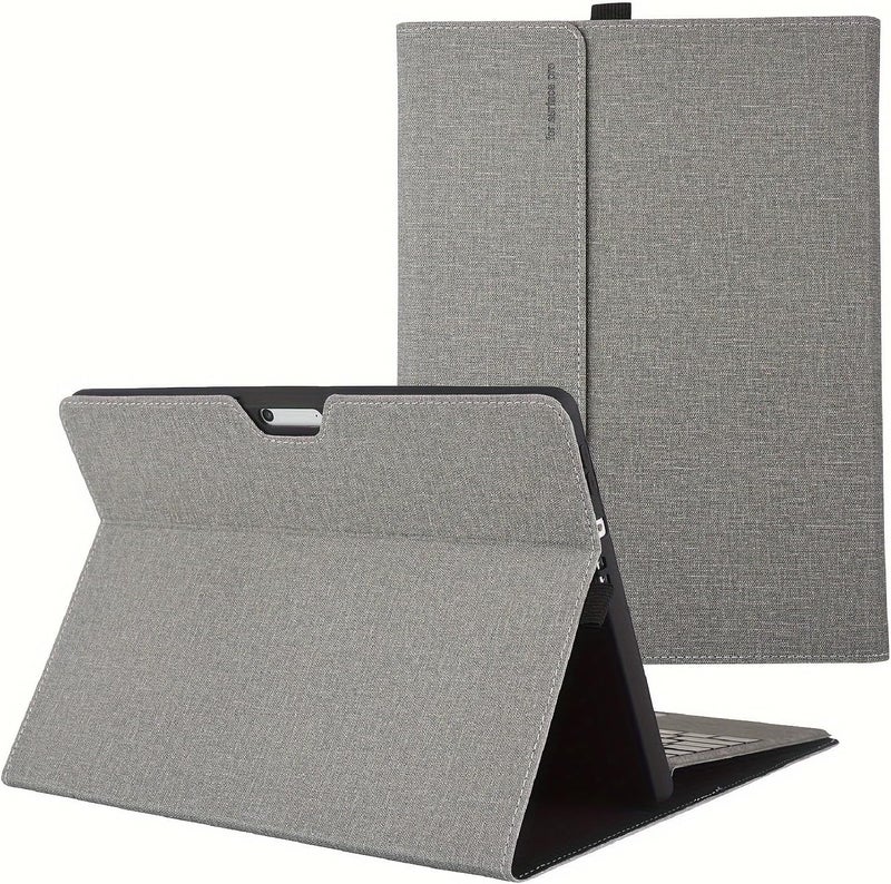 هونيمون جراب فوليو من الجلد الصناعي متوافق مع أجهزة مايكروسوفت سيرفس برو 11/10/9 مقاس 13 بوصة، جراب صلب واقٍ مع حامل قلم وغطاء للكمبيوتر اللوحي، رمادي - Image 2