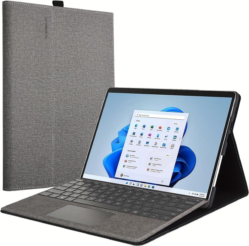 هونيمون جراب فوليو من الجلد الصناعي متوافق مع أجهزة مايكروسوفت سيرفس برو 11/10/9 مقاس 13 بوصة، جراب صلب واقٍ مع حامل قلم وغطاء للكمبيوتر اللوحي، رمادي - Image 1