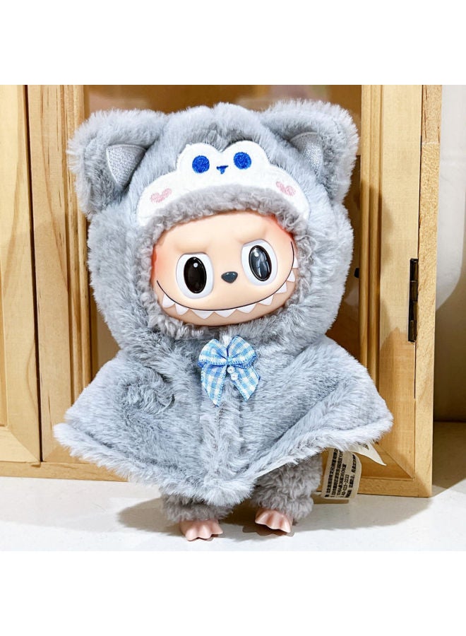 Labubu Doll Dress Poncho Cute Vinyl Doll Heart Macaron Doll Plush Toy Dress-Specifications:Labubu Can Be Worn [doll Not Included]-Color:Gray Shiba Inu Shawl  - Image 1