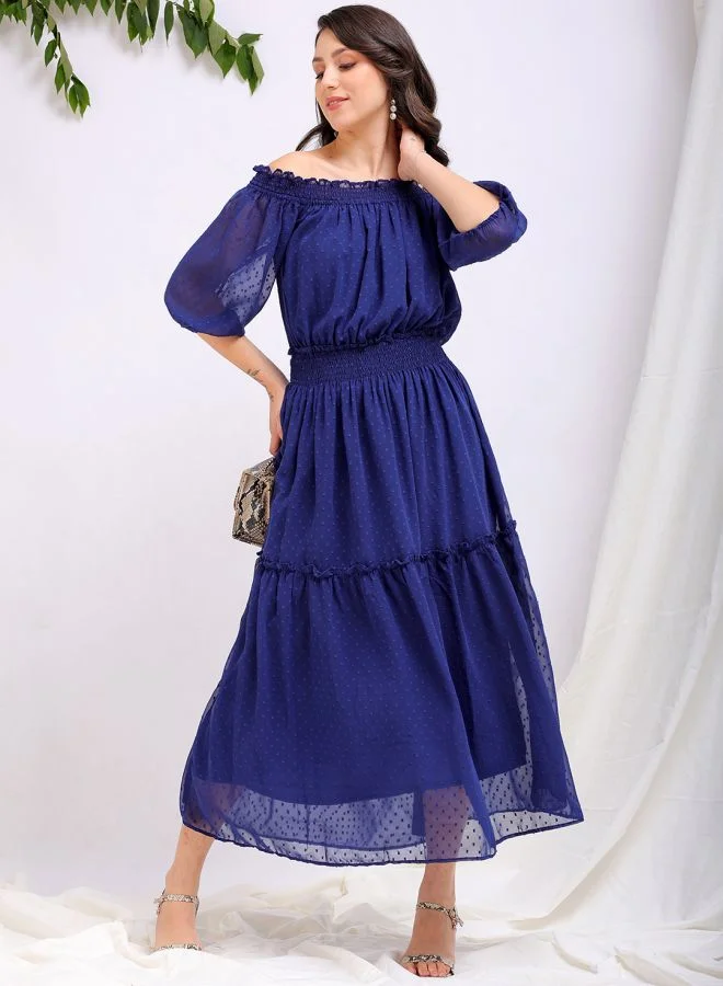 مرفوعة Women Fit and Flared Casual Textured Tiered Dress