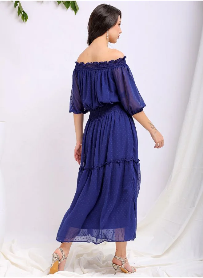 Freehand Women Fit and Flared Casual Textured Tiered Dress