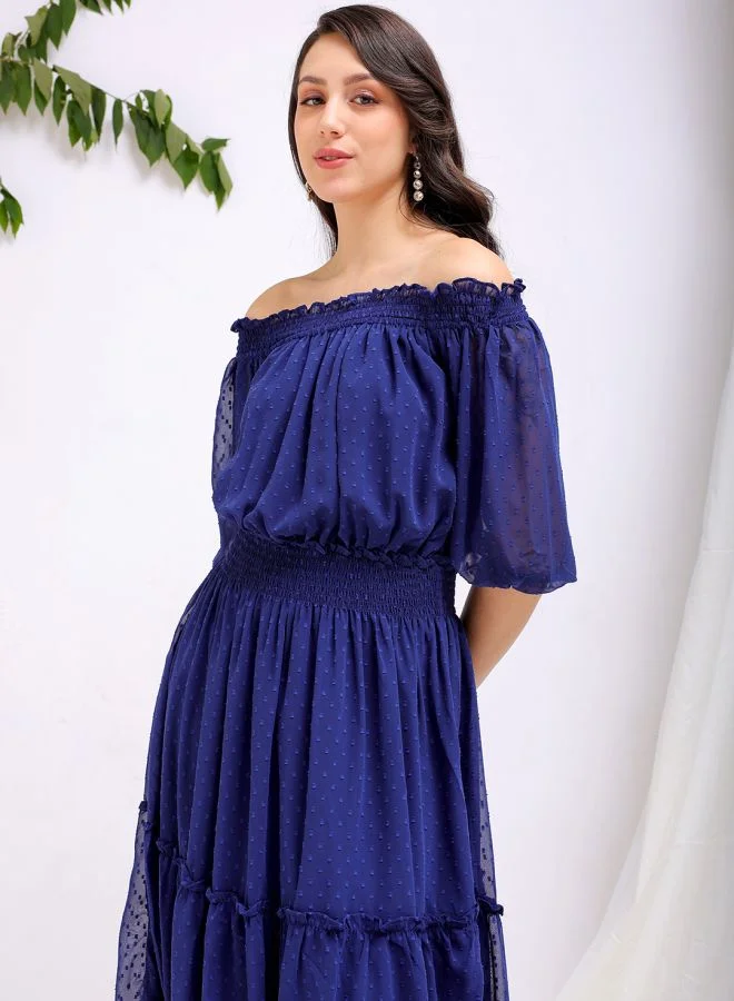 مرفوعة Women Fit and Flared Casual Textured Tiered Dress
