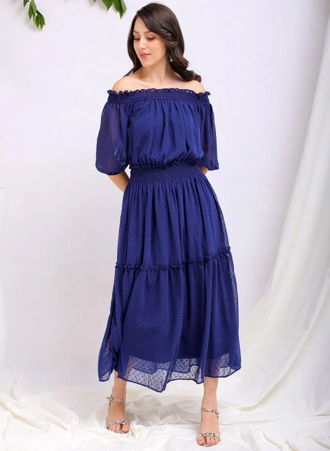 مرفوعة Women Fit and Flared Casual Textured Tiered Dress