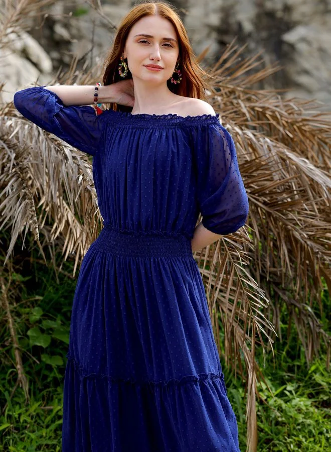 مرفوعة Women Fit and Flared Casual Textured Tiered Dress