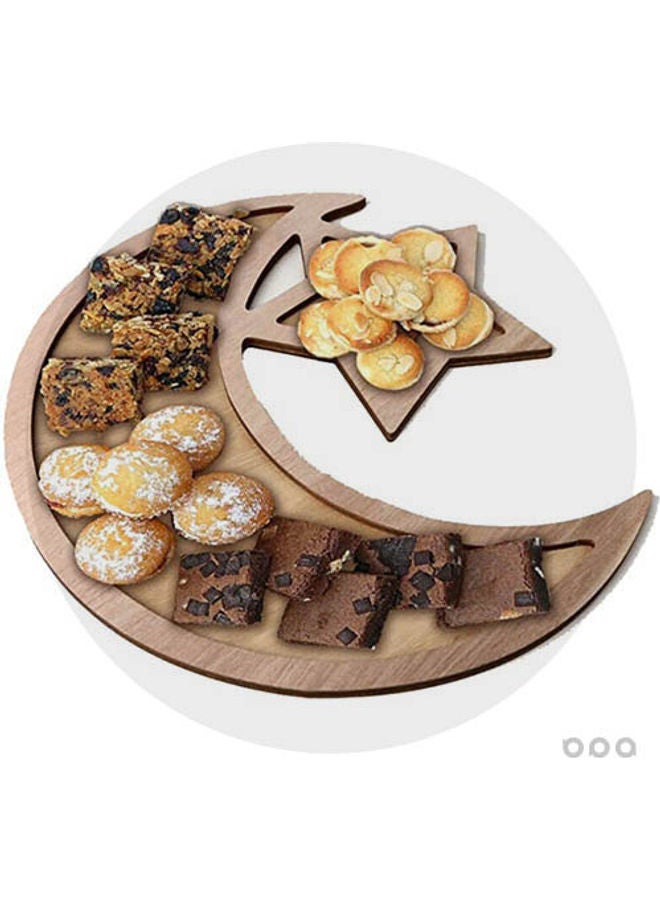 Wooden Eid Mubarak Party Serving Tray Brown 35x33.3cm - Image 1