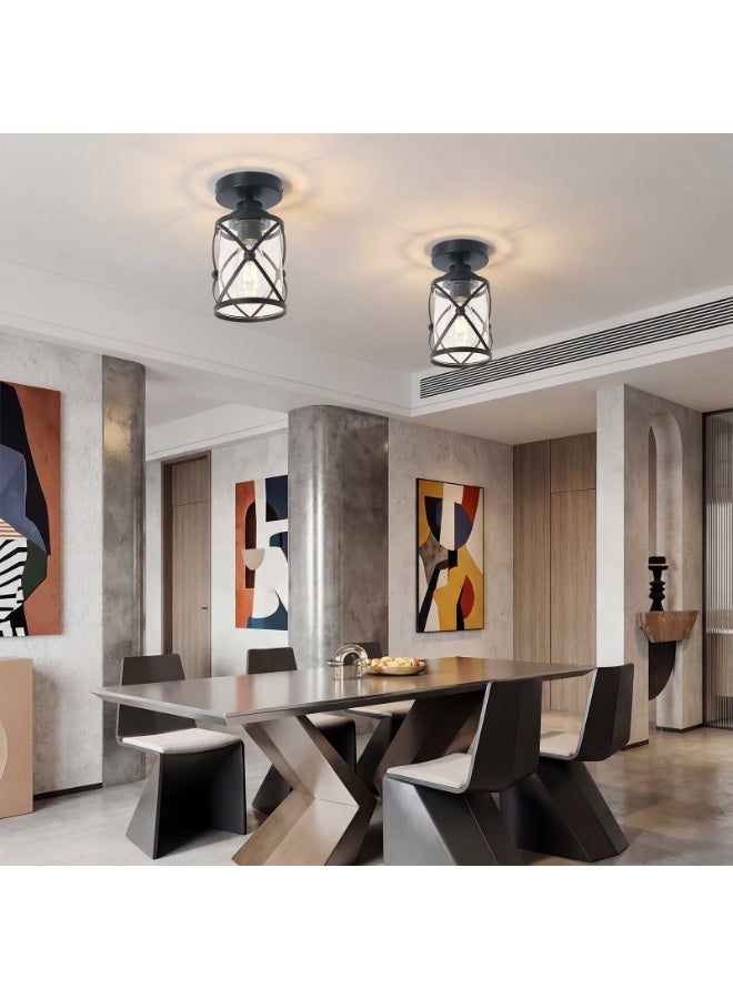 YATAI LIGHTING Industrial Semi Flush Mount Ceiling Light, Black Lantern Cage Glass Fixture, E27 Bulb Included, Vintage Farmhouse Ceiling Lamp for Kitchen, Hallway, and Entryway - Image 5