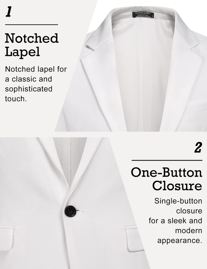 COOFANDY Men's Blazer Casual Sport Coats Slim Fit One Button Suit Jacket Lightweight Sports Jacket (Plain Color - White,X-Large) - Image 3