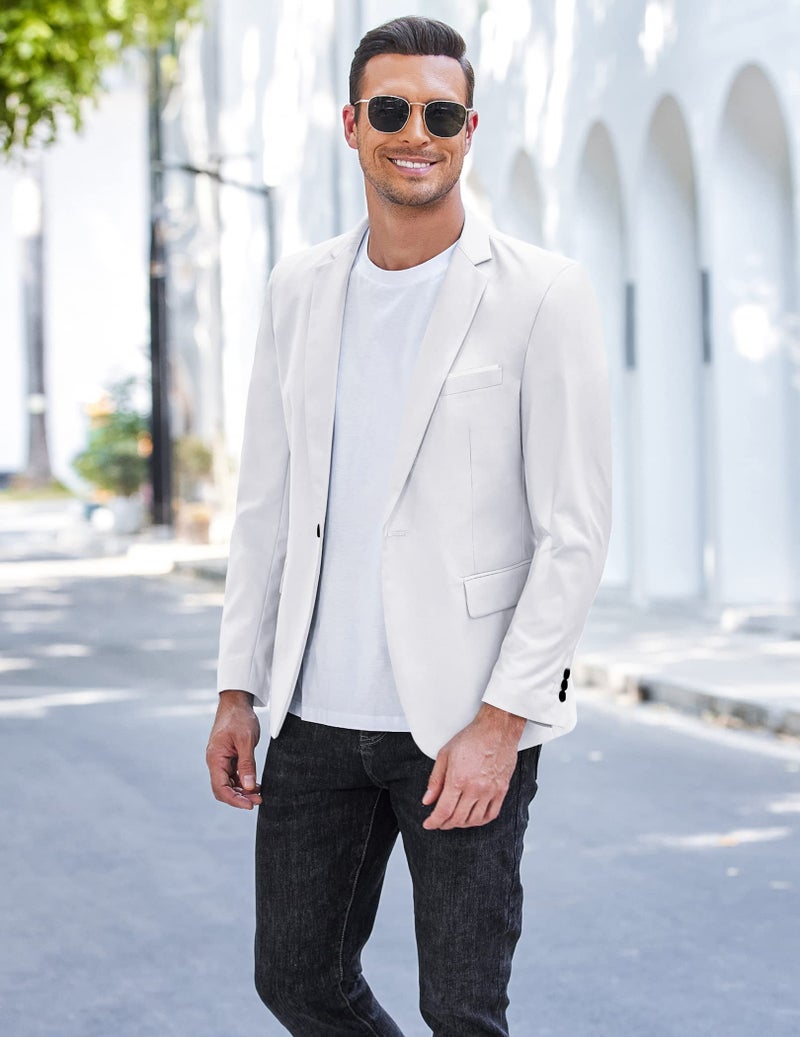 COOFANDY Men's Blazer Casual Sport Coats Slim Fit One Button Suit Jacket Lightweight Sports Jacket (Plain Color - White,X-Large) - Image 2