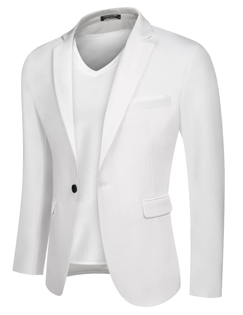 COOFANDY Men's Blazer Casual Sport Coats Slim Fit One Button Suit Jacket Lightweight Sports Jacket (Plain Color - White,X-Large) - Image 1