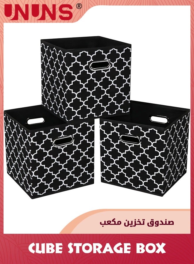 UNUNS 3 Pack Fabric Cubes Storage Containers,Black Foldable Storage Bins Cubes Organizer Baskets With Dual Handles For Shelf Closet  - Image 1