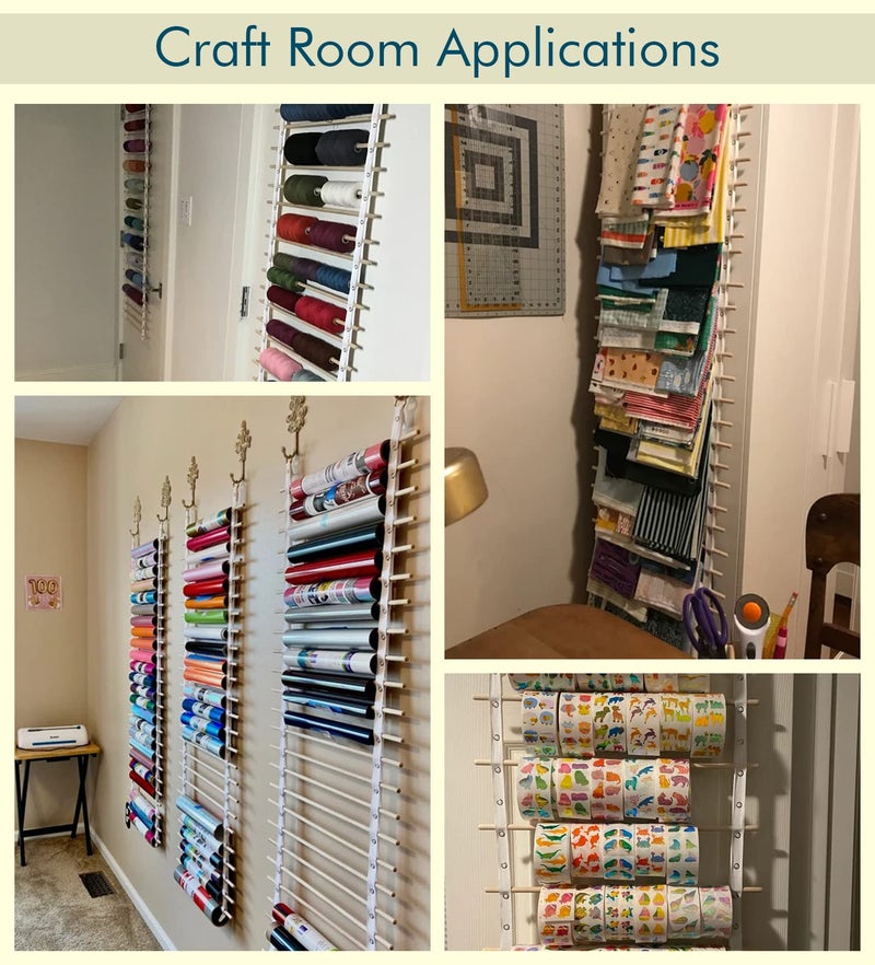 ZENXUS حامل لفائف زينكسوس، 25 لفافة، تخزين وتنظيم لفائف الحرف، أحزمة قطنية وقضبان خشبية، مع خطافات تعليق على الباب - Image 4