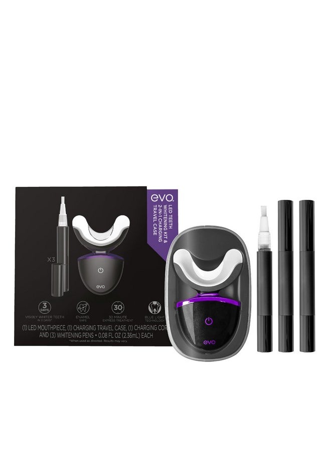 EVO Led Light Teeth Whitening Kit With Blue Light Mouthpiece, Enamel Safe Stain Remover, Charging Travel Case, Includes 3 Whitening Pens, 30-Minute Treatments  - Image 1
