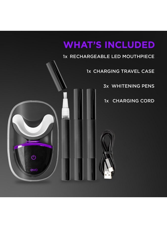 EVO Led Light Teeth Whitening Kit With Blue Light Mouthpiece, Enamel Safe Stain Remover, Charging Travel Case, Includes 3 Whitening Pens, 30-Minute Treatments  - Image 2