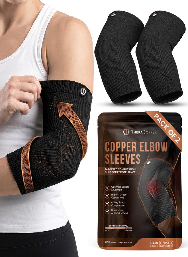 TheraCopper Copper Elbow Compression Sleeve for Men & Women (Pair) – Infused Copper Elbow Brace for Tennis Elbow, Tendonitis, Arthritis & Bursitis – Elbow Support for Golf, Workouts & Recovery (Medium) - Image 1