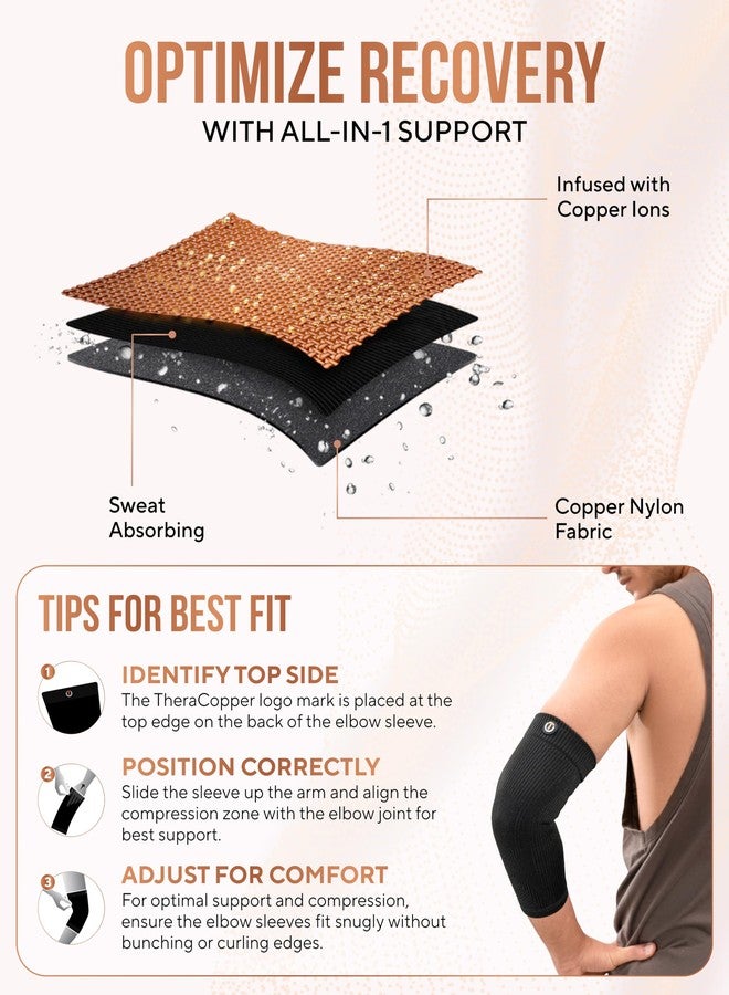 TheraCopper Copper Elbow Compression Sleeve for Men & Women (Pair) – Infused Copper Elbow Brace for Tennis Elbow, Tendonitis, Arthritis & Bursitis – Elbow Support for Golf, Workouts & Recovery (Medium) - Image 5
