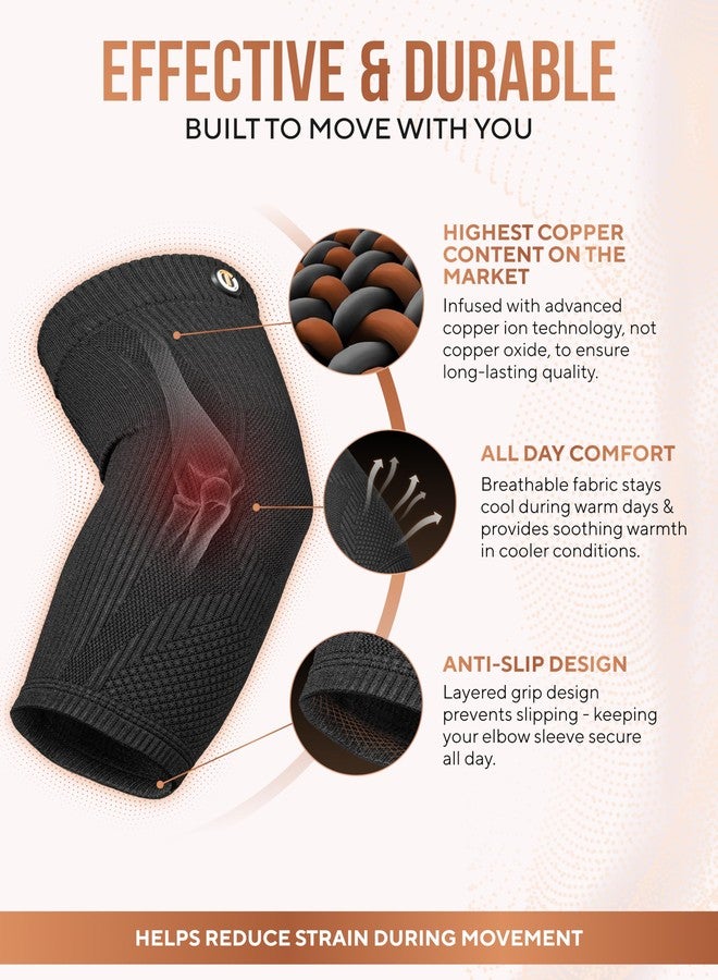 TheraCopper Copper Elbow Compression Sleeve for Men & Women (Pair) – Infused Copper Elbow Brace for Tennis Elbow, Tendonitis, Arthritis & Bursitis – Elbow Support for Golf, Workouts & Recovery (Medium) - Image 3