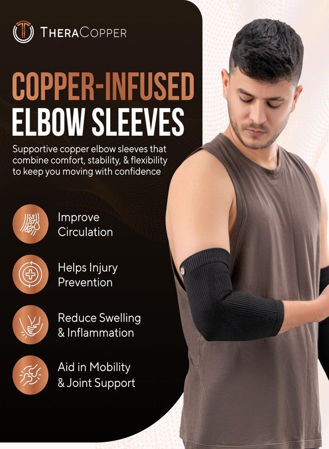 TheraCopper Copper Elbow Compression Sleeve for Men & Women (Pair) – Infused Copper Elbow Brace for Tennis Elbow, Tendonitis, Arthritis & Bursitis – Elbow Support for Golf, Workouts & Recovery (Medium) - Image 2