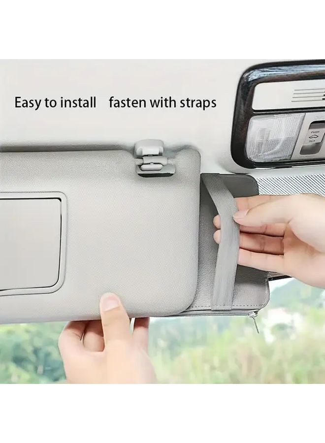 Black Faux Leather Car Sun Visor Organizer With Compartments For Smartphones Wallets Cards - Image 2