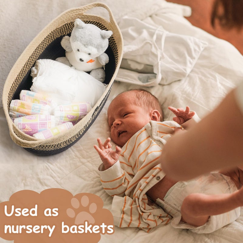 STOBSK Dog Toy Basket Woven Baskets for Organizing Rope 22"X11"X7.9" Large Storage Basket with Handle Cute Cotton Nursery Gift Dog Toy Bins Organizer-Light Beige - Image 3