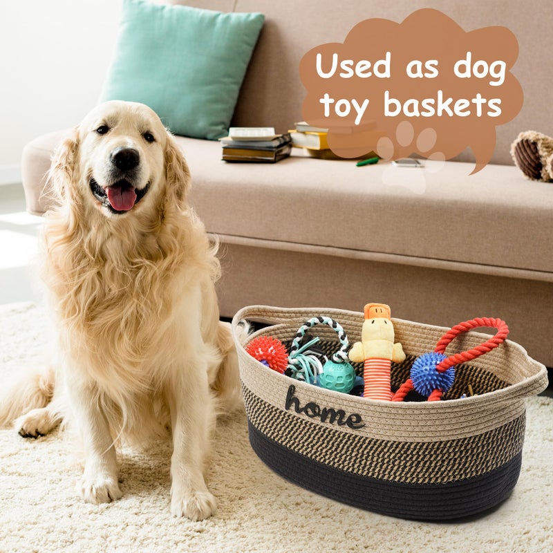 STOBSK Dog Toy Basket Woven Baskets for Organizing Rope 22"X11"X7.9" Large Storage Basket with Handle Cute Cotton Nursery Gift Dog Toy Bins Organizer-Light Beige - Image 5