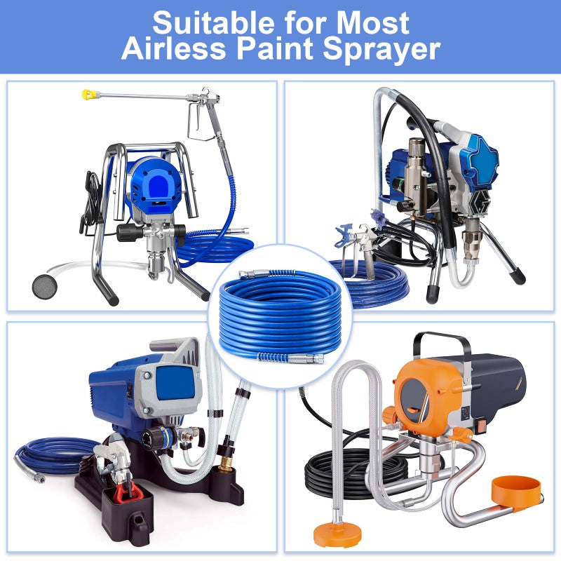 Gyfent 50Ft x 1/4" Airless Paint Sprayer Hose, 8500PSI High Pressure Airless Paint Spray Hose with 5Ft Whip Hose & 1/4" Hose Connector & Sprayer Swivel Joint for Airless Spraying Machine - Image 2