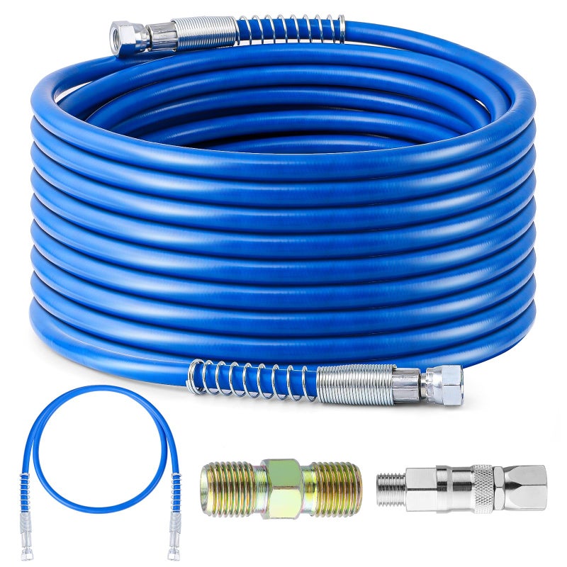 Gyfent 50Ft x 1/4" Airless Paint Sprayer Hose, 8500PSI High Pressure Airless Paint Spray Hose with 5Ft Whip Hose & 1/4" Hose Connector & Sprayer Swivel Joint for Airless Spraying Machine - Image 1