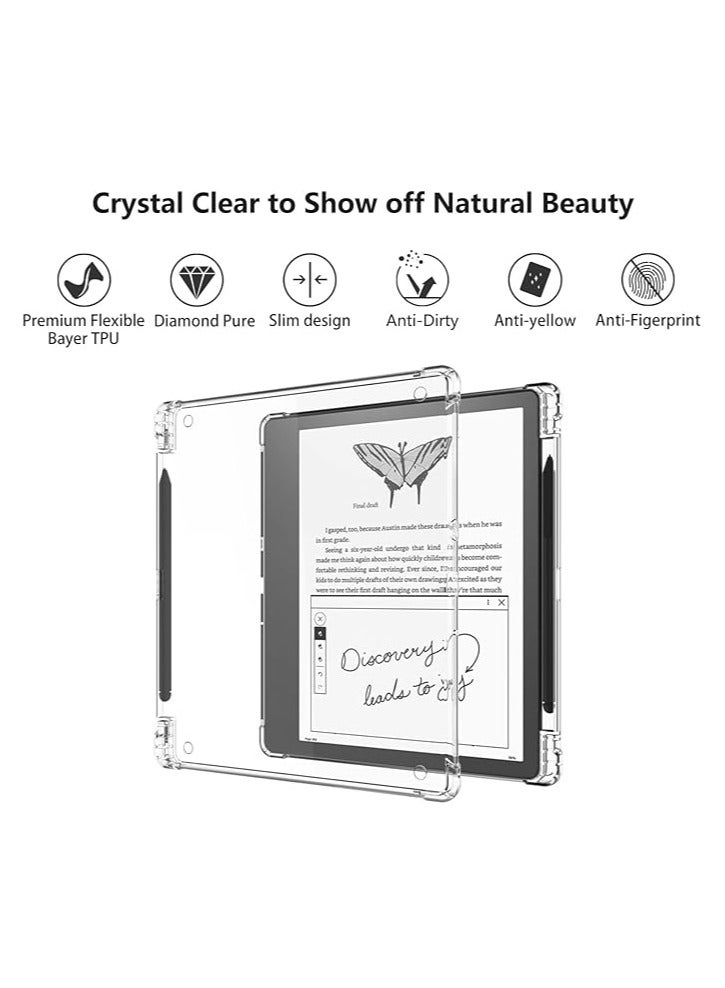 حافظة تحمل خاصة لجهاز Kindle Scribe بحجم 10.2 بوصة لسنة 2022/2024، مجهزة بصينية لحمل القلم، مصنوعة من مادة TPU رقيقة وناعمة، مزودة بكمرات هوائية للحماية من السقوط. الحافظة شفافة ومرنة. - Image 2