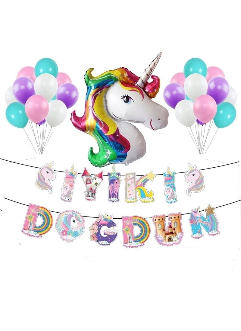 Store Character Unicorn Extends Written Birthday Decoration Unicorn Balloon Birthday Party Set  - Image 2