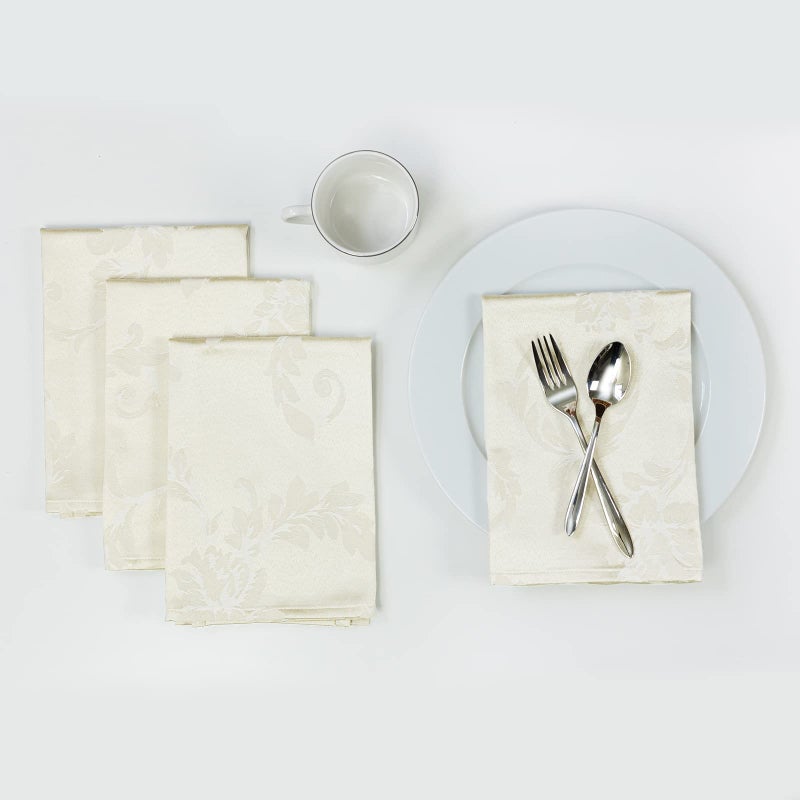 Benson Mills Benson Mills Harmony Scroll Woven Damask Fabric Set of 4 Napkins Everyday Parties Special Occasions Weddings and Holiday Cloth Napkins 18 x 18 Napkins Birch  - Image 1