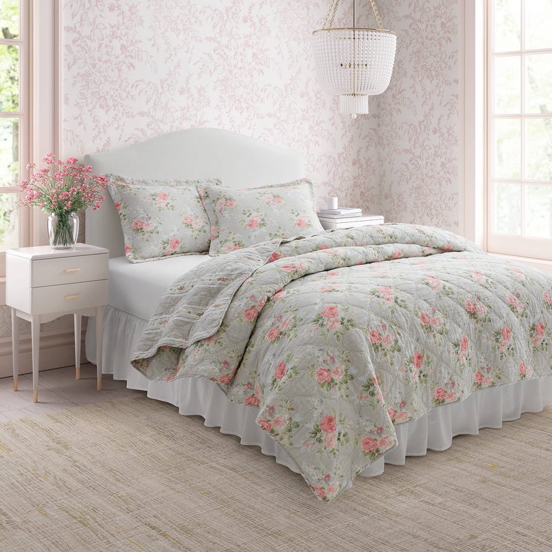Laura Ashley- Queen Quilt Set, Reversible Cotton Bedding with Matching Sham(s), Lightweight Home Decor for All Seasons (Melany Pink, Queen) - Image 2