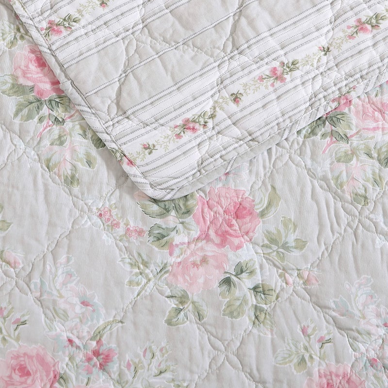 Laura Ashley- Queen Quilt Set, Reversible Cotton Bedding with Matching Sham(s), Lightweight Home Decor for All Seasons (Melany Pink, Queen) - Image 3