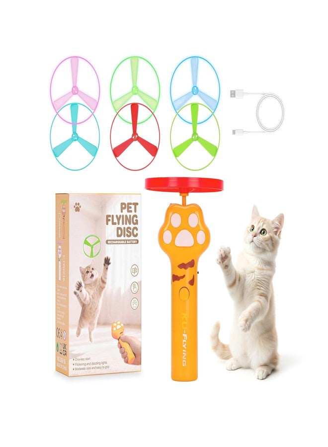 AGIFTMIND Cat Fetch Toy, Rechargeable Flying Disc Launcher with 6 Flying Discs, Cat Interactive Hunting Toys for Outdoor & Indoor (Yellow) - Image 1