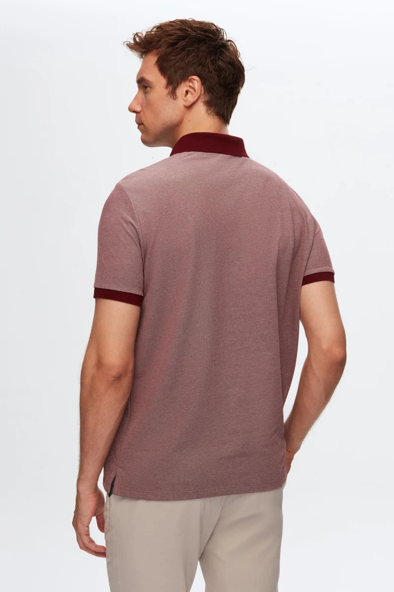 D'S DAMAT Regular Fit Claret Red Polo Neck Embroidered Cotton Blend T-Shirt 8HC14ORT52000