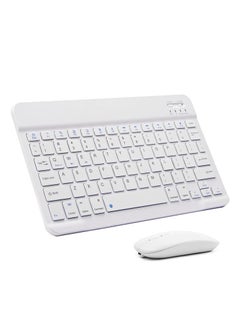 Ultra-Slim Bluetooth Keyboard and Mouse Combo Rechargeable Portable Wireless Keyboard Mouse Set for Apple iPad iPhone iOS 13 and Above Samsung Tablet Phone Smartphone Android Windows (White)