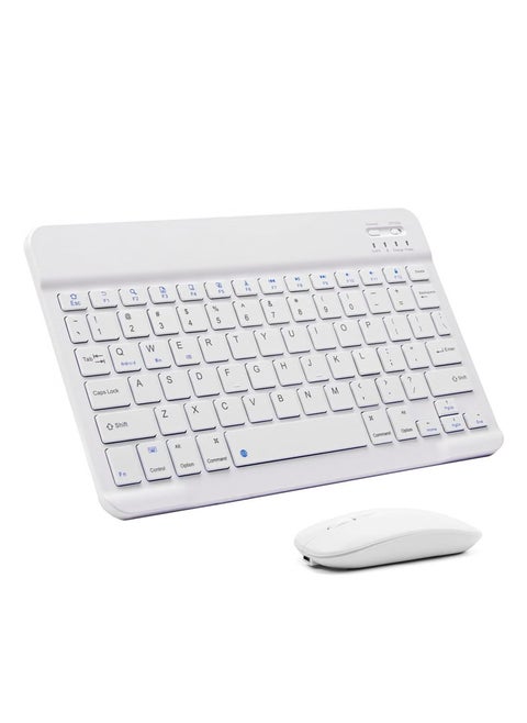 Ultra-Slim Bluetooth Keyboard and Mouse Combo Rechargeable Portable Wireless Keyboard Mouse Set for Apple iPad iPhone iOS 13 and Above Samsung Tablet Phone Smartphone Android Windows (White)