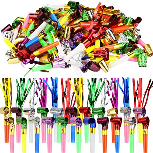WEOXPR 144pcs Two Kinds of Noisemakers Blowouts Horns Bulk Toys Birthday Party Favors New Years Accessory Prizes for Kids Whistles and Streamers - Image 1