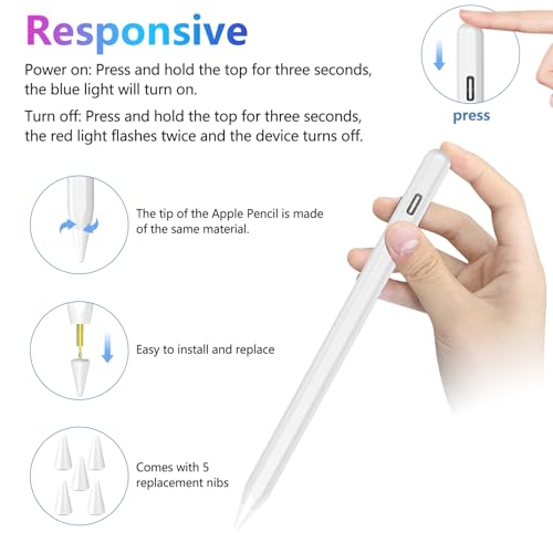 COO Stylus Pen for iPad, Button Fast Charging Pencil with Digit Indicator Light capacitive Pen (White) - Image 5
