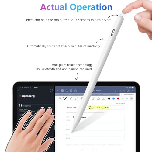 COO Stylus Pen for iPad, Button Fast Charging Pencil with Digit Indicator Light capacitive Pen (White) - Image 4