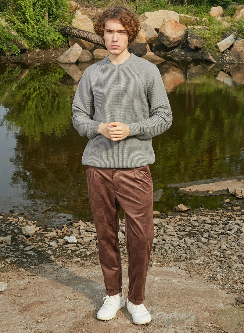 كامبوس سوترا Men's Sage Green Self-Raglan Knit Pullover Sweater