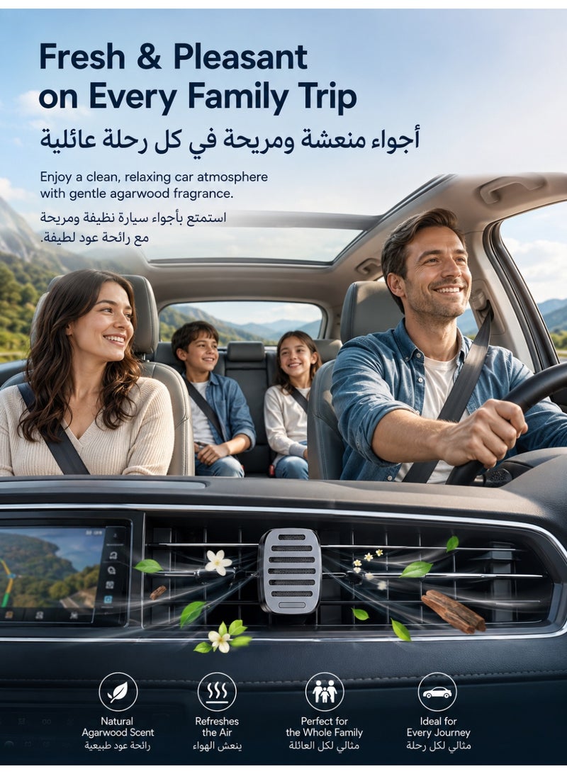 واي إكس برو فواحة سيارة لمعطر هواء السيارة، مشبك عطر لفتحة مكيف السيارة من سبائك الألومنيوم مع 4 أقراص عطرية برائحة العود، معطر سيارة صلب بدون تسرب، مناسب لمعظم السيارات - Image 3