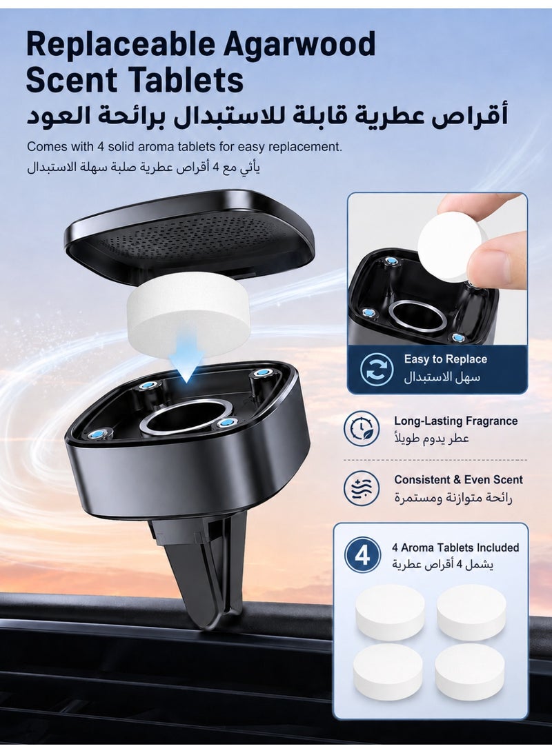 واي إكس برو فواحة سيارة لمعطر هواء السيارة، مشبك عطر لفتحة مكيف السيارة من سبائك الألومنيوم مع 4 أقراص عطرية برائحة العود، معطر سيارة صلب بدون تسرب، مناسب لمعظم السيارات - Image 4
