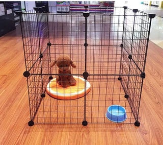 Premium Portable Metal Pet Playpen - Heavy-Duty 16 Panels Exercise Pen Set - Durable High-Density Interlocking Metal Wire Fence Cage Container with ABS Connectors for Puppies, Rabbits & Small Animals (Sleek Modern Black Double-Height Modular Space-Saving Profile) - Manual Animal Containment Sorting Convenience & Pet Facility Asset Management Template