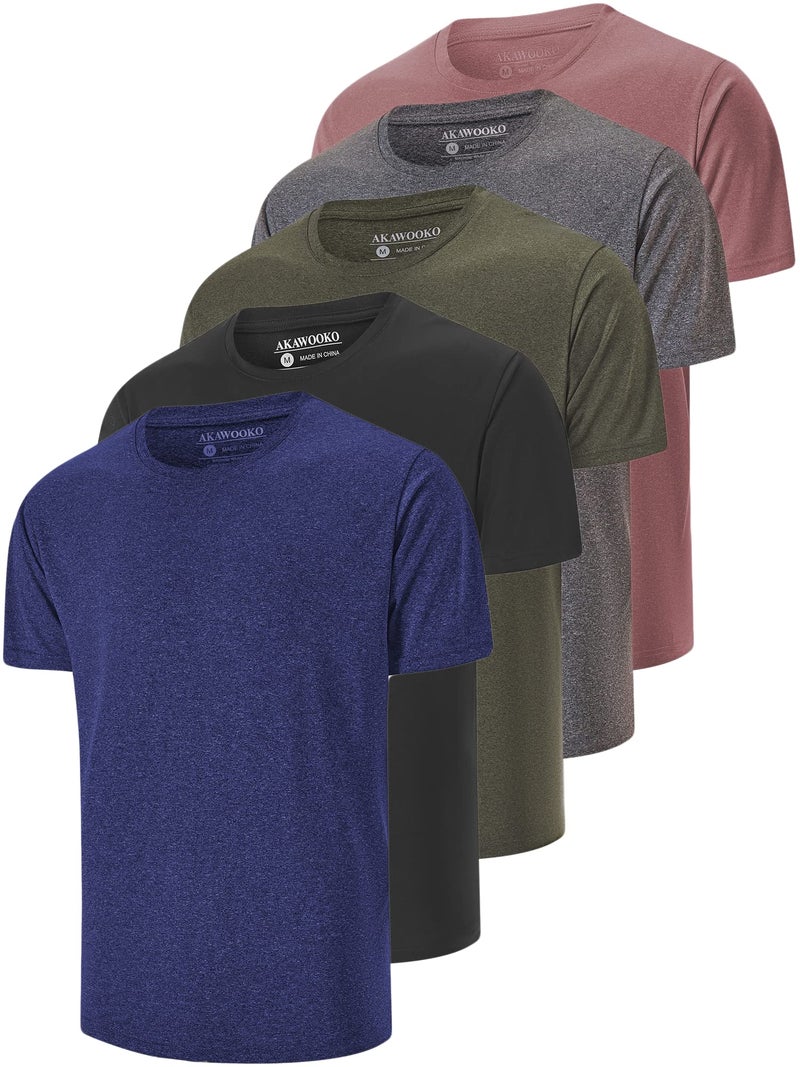 AKAWOOKO 5 Pack Men's Dry Fit T Shirts, Athletic Running Gym Workout Short Sleeve Tee Shirts for Men (US, Alpha, XX-Large, Regular, Regular, Set 3) - Image 1